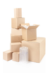 Cardboard boxes and packing material, clipping path
