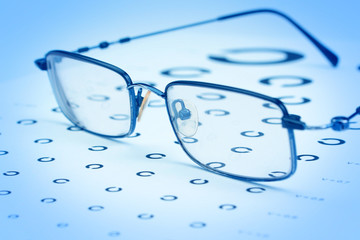 Glasses to improve vision on the test card. In blue tones.