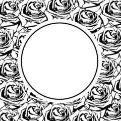 Black silhouette of rose with leaves.