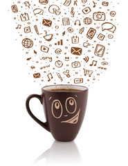 Coffee-mug with hand drawn media icons