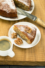 Walnut pie on a wooden board