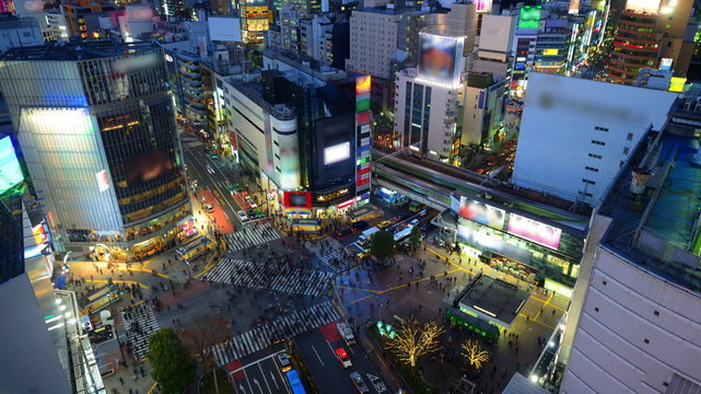 Shibuya, Tokyo, Japan from dusk to Night Time Lapse