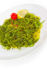 tasty green algae a seaweed isolated on white background