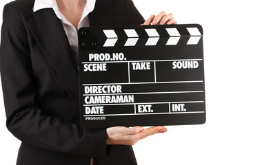 Movie production clapper board isolated on white