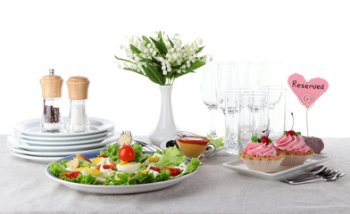 Table setting on tablecloth