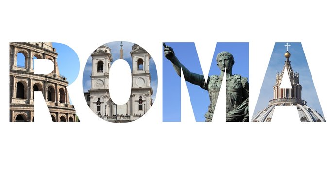 Rome text written with pictures of landmarks