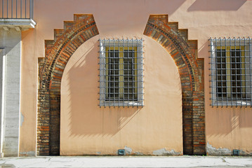 Italy, Ravenna old building arcade