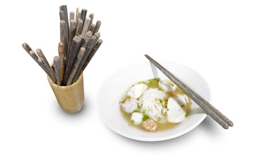 thai noodle soup with chopstick
