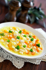 Soup with chicken, rice and vegetables