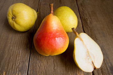 Pears on wooden table