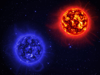 Two giant sun in space.