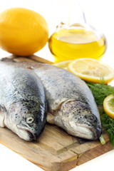 Fresh fish on board close up.