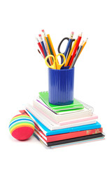 School and office supplies on white background. Back to school.