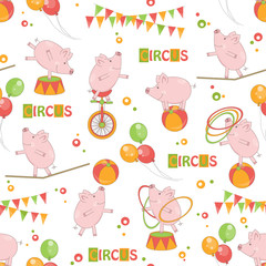 Baby colorful seamless pattern with little cute pig