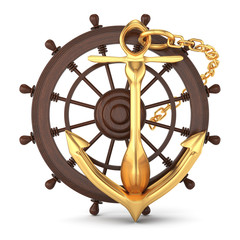 ship helm and golden anchor © aleksvf