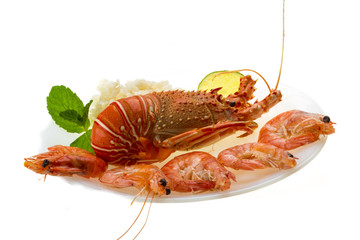 Spiny lobster, shrimps and rice