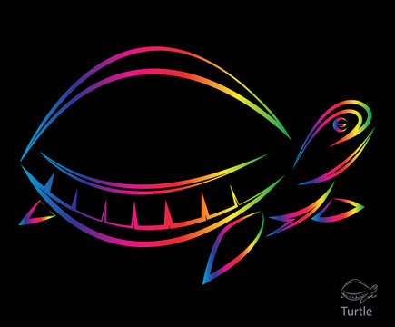 Vector image of an turtle on black background