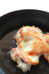 chicken on frying pan for gourmet cooking image