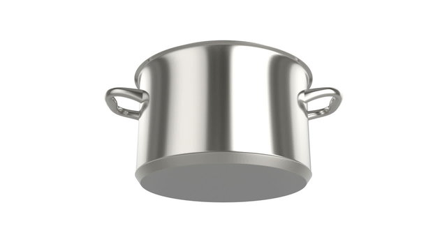 Stainless steel pot, rotates on white background