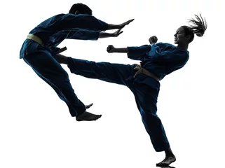 Foto op Plexiglas Vechtsport karate vietvodao vechtsporten man vrouw paar silhouette