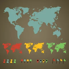 Deurstickers world map with pointers © comzeal