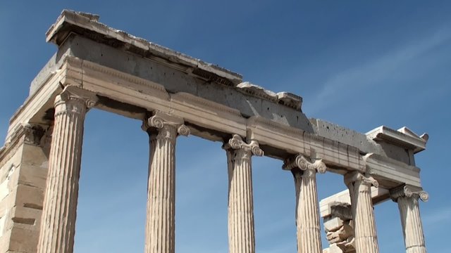The colonade of the Erechtheion temple at the Acropolis.