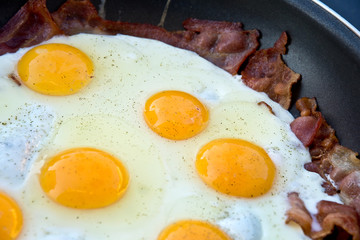 Oeufs frits et bacon dans une poêle