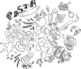 Obraz premium Pasta and ingredients for cooking italian food