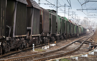 Fototapeta na wymiar Railroad scene with cargo train