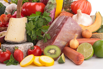 composition of fruit,vegetable,meat and cheese