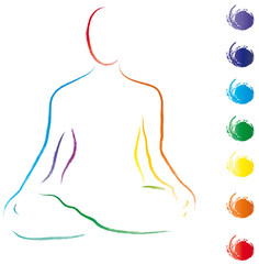 Yoga - Lotussitz - Logo, Meditation, Mantra, Konzentration auf das Jetzt und Sein, Moment, Mantra, Achtsamkeit, Heilung, Rückzug, retreat, vektor, isoliert