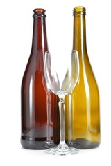Bright colorful wine bottles and glass