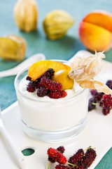 Peach with Mulberry and Gooseberry yogurt