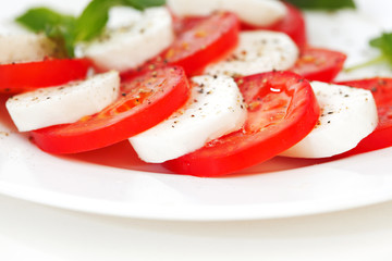 Tomato and mozzarella slices on a plate