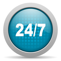 24/7 blue circle web glossy icon