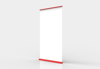 Red blank roll-up poster banner display