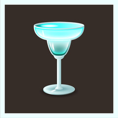 blue cocktail in glass - vector illustration