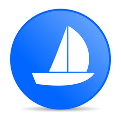 yacht blue circle web glossy icon
