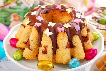 marble ring cake with chocolate and sprinkles