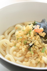 japanese cuisine, seaweed and udon noodles with Tenkasu