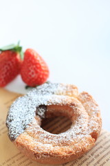 chocolate donut with powder sugar for gourmet dessert image