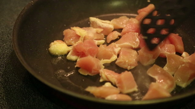 frying small pieces of chicken