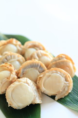 Freshness scallop boiled on leaf
