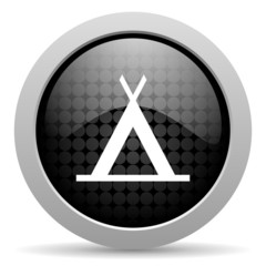 camping black circle web glossy icon