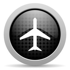 airplane black circle web glossy icon