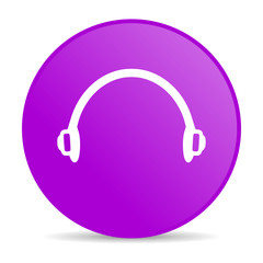 headphones violet circle web glossy icon