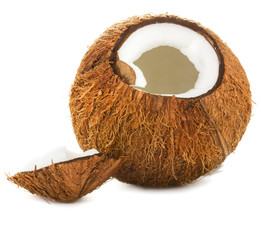 Cracked coconut on a white background