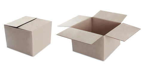 Cardboard box on white. open and closed