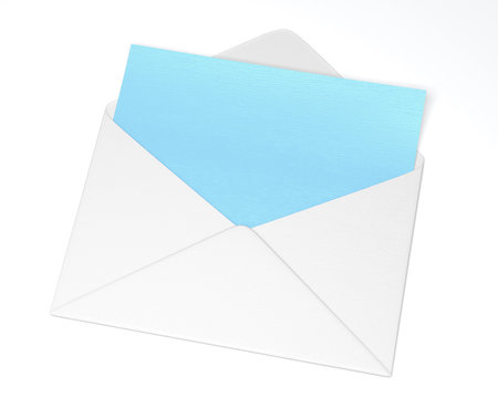 White envelope with blue paper inside.