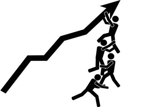 black figures climbing arrow, teamwork concept clip art preview